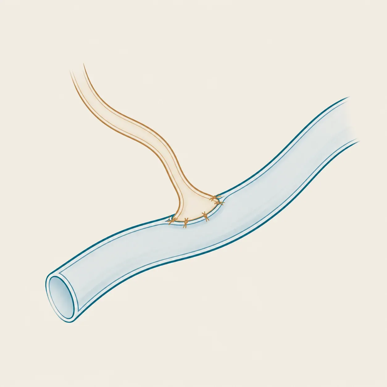 Ilustração esquemática: Esquema de conexão entre um vaso linfático e uma veia.